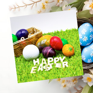 Cartão De Festividades Golf Easter with golf ball and eggs on green