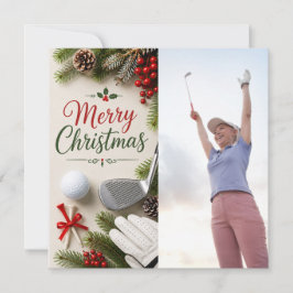 Cartão De Festividades Golf Natal Crie sua própria foto de golfista