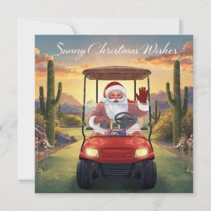 Cartão De Festividades Golf Natal do estado Ensolarado com Papai Noel