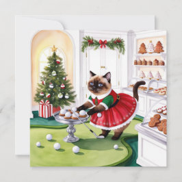 Cartão De Festividades Golf Natal temático para amante de gatos golfista