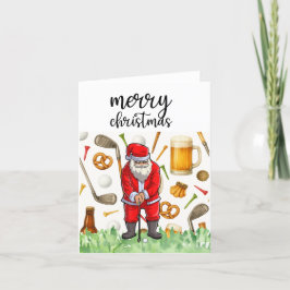Cartão De Festividades Golf Papai Noel joga golfe no Natal