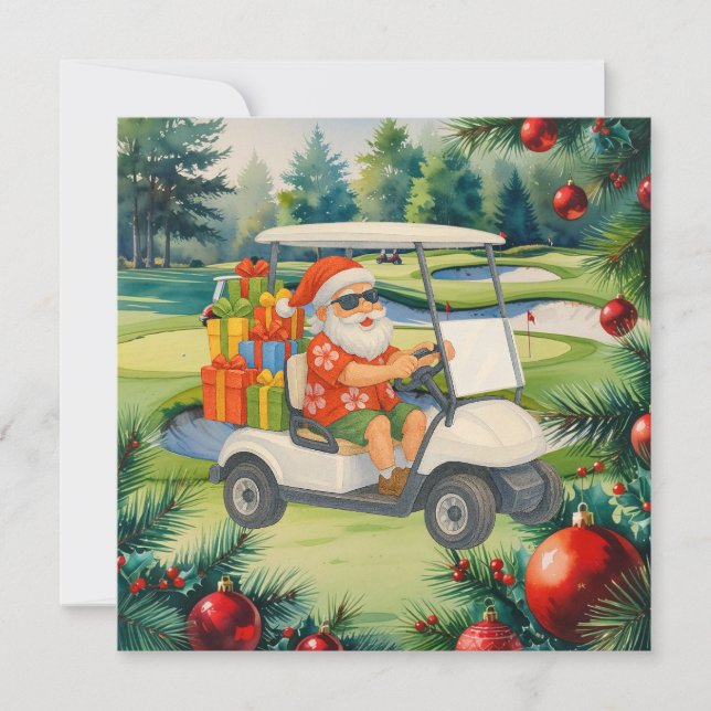 Cartão De Festividades Golf Santa Claus is golfing Christmas in July  (Frente)