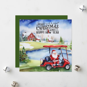 Cartão De Festividades Golf Santa Claus jogando golfe no Natal