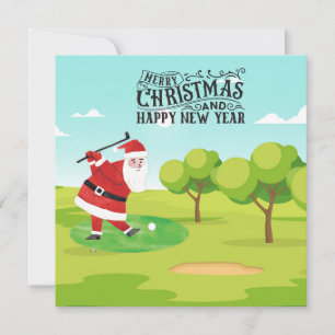 Cartão De Festividades Golf Santa Claus jogando golfe no Natal
