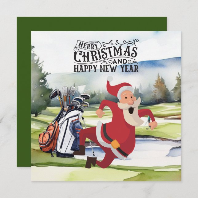 Cartão De Festividades Golf Santa Claus jogando no Natal (Frente/Verso)
