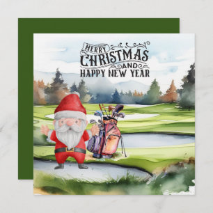 Cartão De Festividades Golf Santa Claus jogando no Natal
