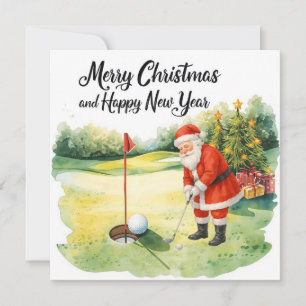 Cartão De Festividades Golfe com tema de Natal para golfistas no campo