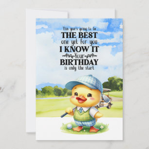 Cartão De Festividades Golfe Duck Golfer com Carrinho de Golfe desejos de