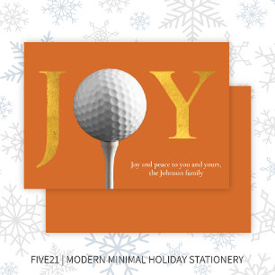 Cartão De Festividades Golfe Moderno Joy & Peace Orange Christmas