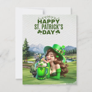 Cartão De Festividades Golfer com Cerveja e Ruas de Shamrock. Dia de Patr