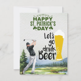 Cartão De Festividades Golfista com Cerveja e Trevo de São Patrício Dia d