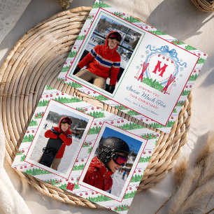 Cartão De Festividades Gondola de Esqui Monograma de Crista em Aquarela