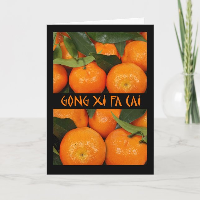 Cartão De Festividades Gongo Xi Fa Cai, ano novo chinês, o mandarino (Frente)