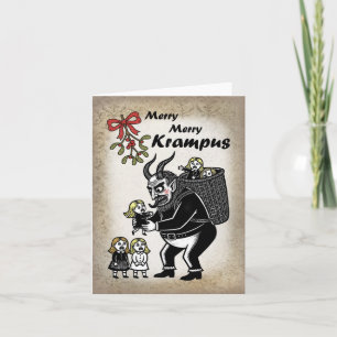 Cartão De Festividades Gordo Krampus Agarrando Garotas Natal Divertido Ma