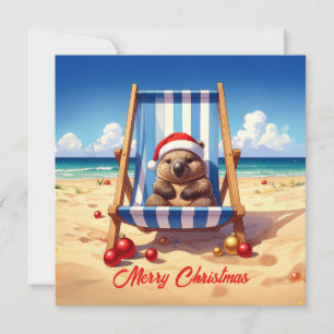 Cartão De Festividades Gorro de Papai Noel Wombat Lanoso Feliz Natal