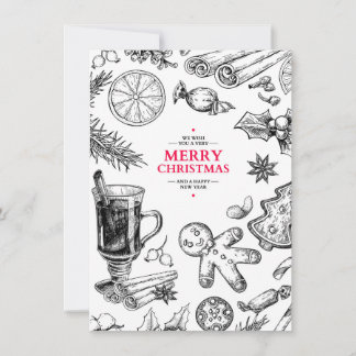 Cartão De Festividades Gostos natalinos desenho vintage. Férias de Natal
