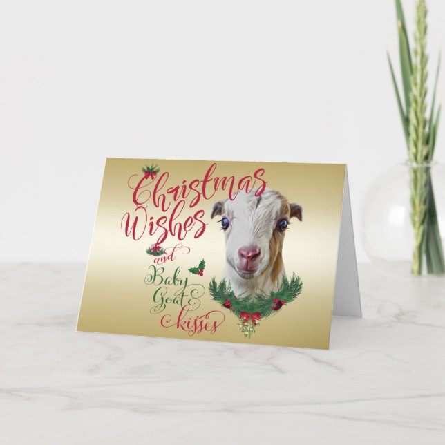 Cartão De Festividades GOTA | O Natal Deseja O Bebê Goat Kisses LaMancha (Frente)