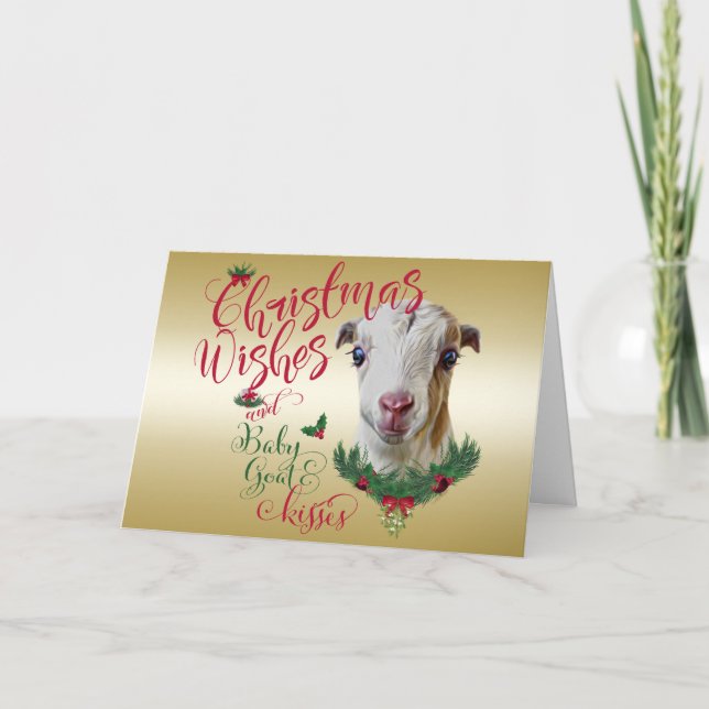 Cartão De Festividades GOTA | O Natal Deseja O Bebê Goat Kisses LaMancha (Frente)
