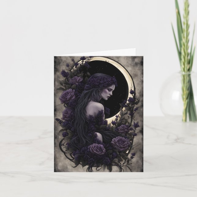 Cartão De Festividades Goth e Rosas Roxas Halloween (Frente)