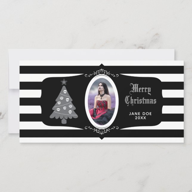 Cartão De Festividades Gothic Christmas Tree With Cameo Photo Card (Frente)