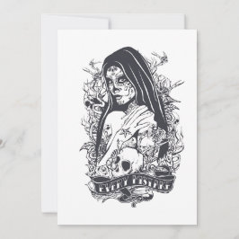 Cartão De Festividades Gothic Sugar Skull Woman Tattoo Art