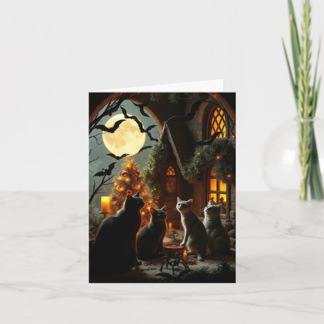 Cartão De Festividades Gótico Cat Natal (Frente)