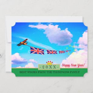 Cartão De Festividades Grã-Bretanha - Avião e Feliz ano novo! Placa /20