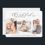 Cartão De Festividades graças e abençoada família elegante fotográfica<br><div class="desc">Cartão de Natal de multifoto agradecido e abençoado. Com a aquarela na cena de inverno.</div>