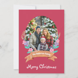 Cartão De Festividades Graceful Blossoms Floral Wreath Xmas foto vermelha