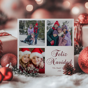 Cartão De Festividades Grade de Fotos Minimalista Borgonha Feliz Natal