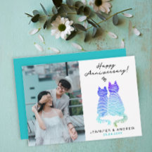 Gradiente Azul Moderno de Aniversário Gatos Amor F