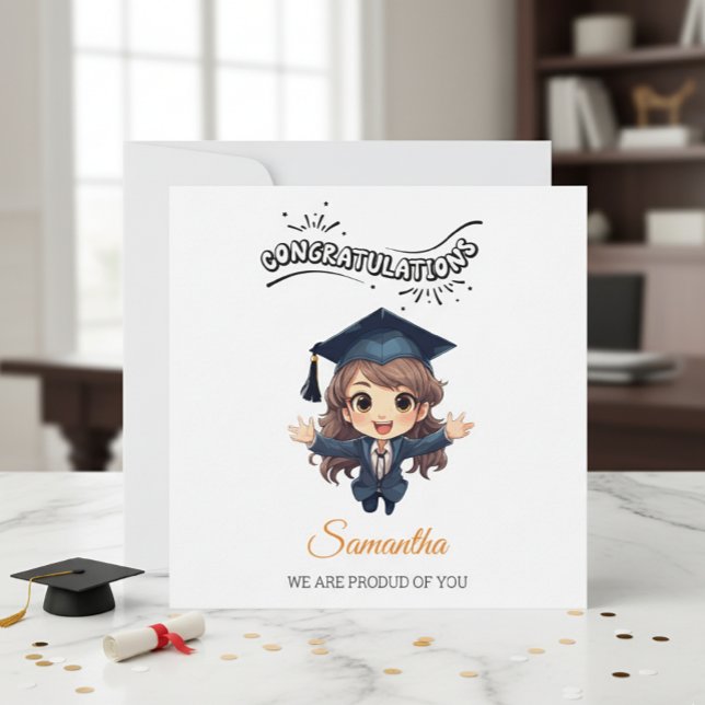 Cartão De Festividades Graduation Congratulations Card with Illustration (Criador carregado)