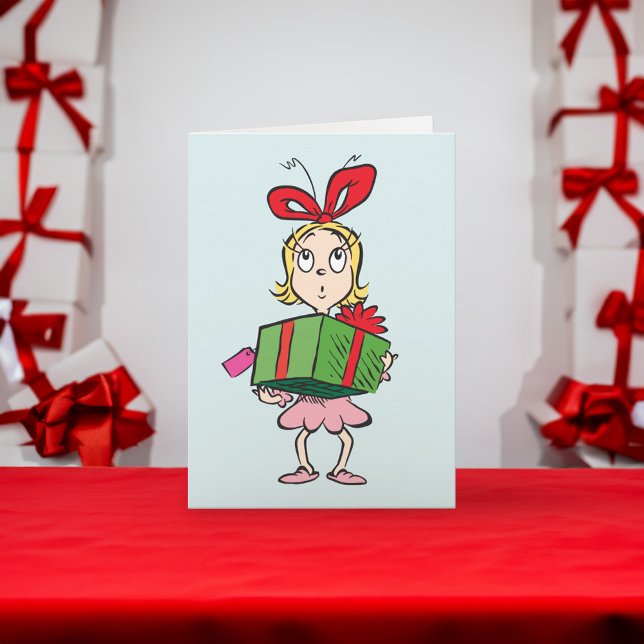 Cartão De Festividades Gralha | Cindy-Lou Who - Presente (Card on table)
