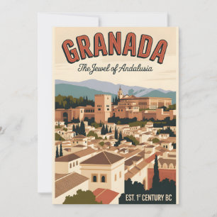 Cartão De Festividades Granada Espanha Retrô Silhueta Urbana Viagem