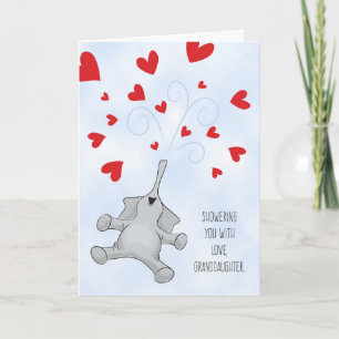 Cartão De Festividades Granddaughter Valentine's Day Elephant & Hearts