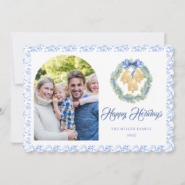 Cartão De Festividades Grande Coroa de Aquarela com Laço Azul Grandmillen