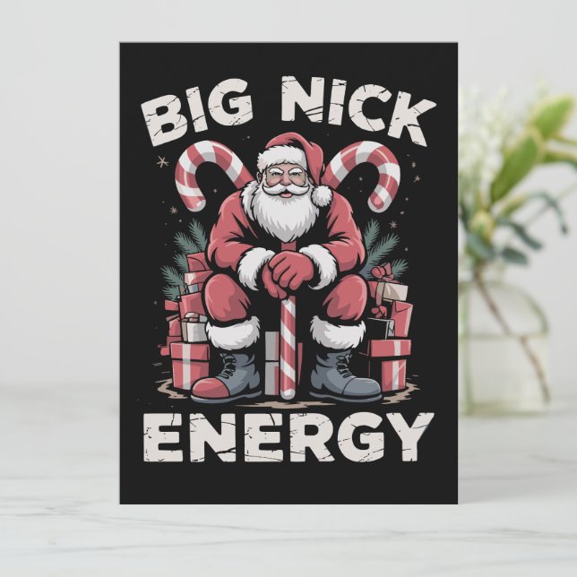 Cartão De Festividades Grande Energia de Nick Palhaço Papai Noel Natal  (Em pé/Frente)
