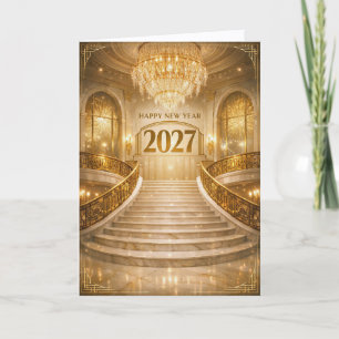 Cartão De Festividades Grande Escadaria Art Déco em Ouro Ano Novo 2027