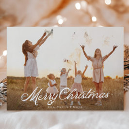 Cartão De Festividades Grande Foto White Lettering Overlay Feliz Natal