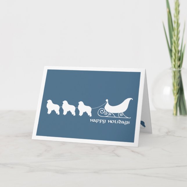 Cartão De Festividades Grandes Pyrenees que puxam o trenó do papai noel (Frente)