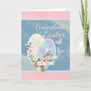 Cartão De Festividades Grandma Easter Egg And Flowers Greeting Card