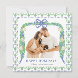 Cartão De Festividades Grandmillenial Coastal Blue Chinoiserie Uma Foto