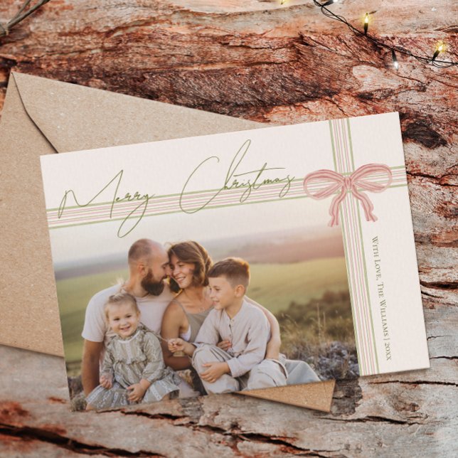 Cartão De Festividades Grandmillennial Coquette Merry Christmas Photo (Criador carregado)