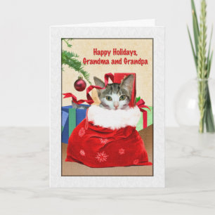 Cartão De Festividades Grandparent's Christmas Card with Cat Under Tree