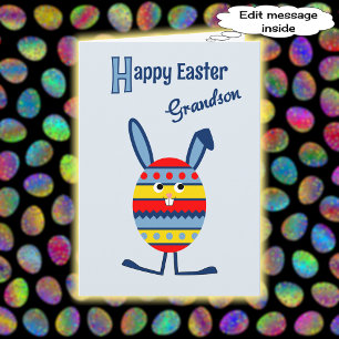 Cartão De Festividades Grandson Easter egg bunny blue