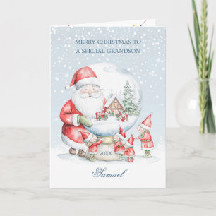 Cartão De Festividades Grandson Snow Globe Papais noeis Elf Natal