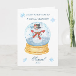 Cartão De Festividades Grandson Snow Globe Snowman Natal