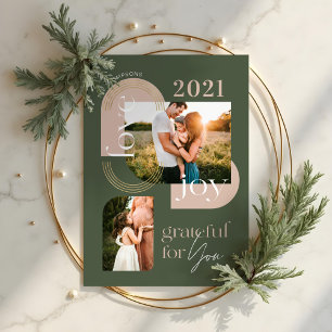 Cartão De Festividades Grata Para Você Arco Geométrico Moderno Duas Fotos