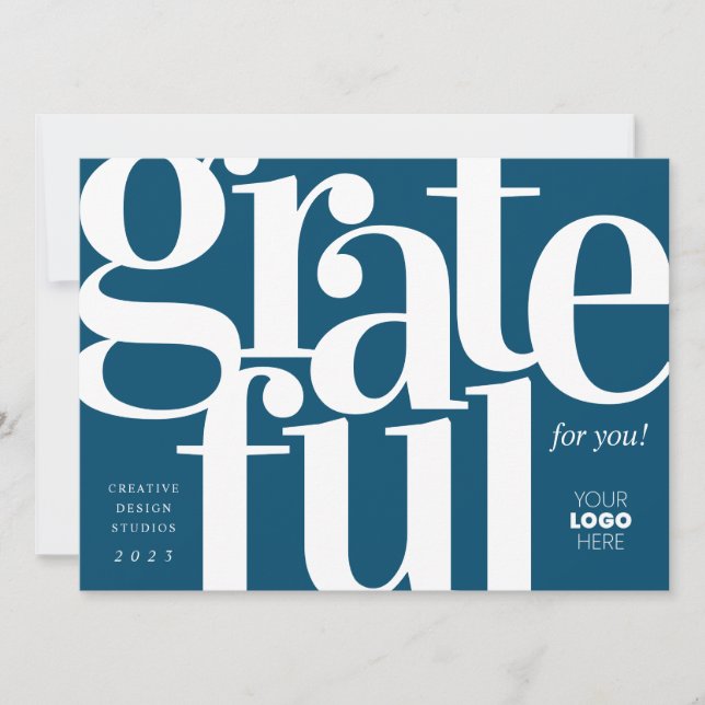 Cartão De Festividades Grateful Blue Business Holiday Card (Frente)