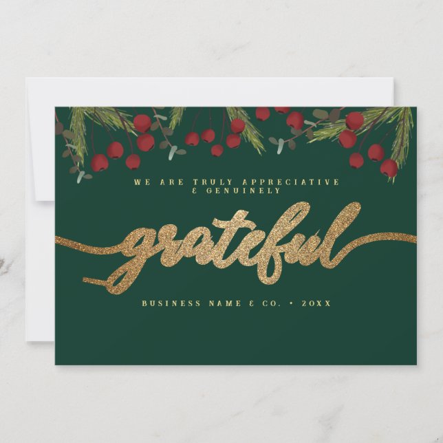 Cartão De Festividades Grateful Modern Script Holly Pine business logo  (Frente)